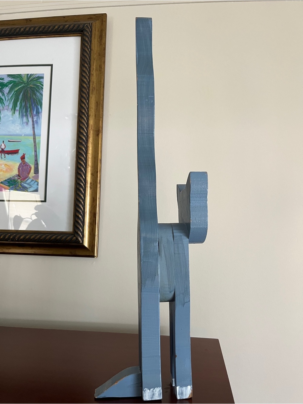 Handmade Wooden Grey Blue Tall Cat Figurine - Picture 5 of 8